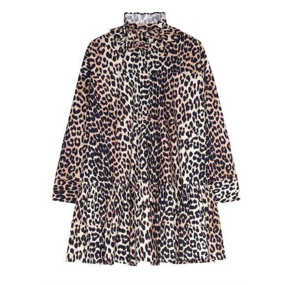 GANNI  Animal Print Organic Cotton Poplin Dress. Size S/M - Picture 1 of 8